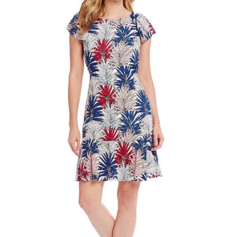 Karl Lagerfeld Women's Pink Blue Tropical Print Dress, Size 4